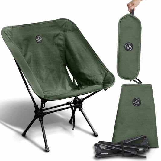 Ultralight Army Green Folding Camping Chair with Storage Pouch - Perfect for Outdoor Adventures!